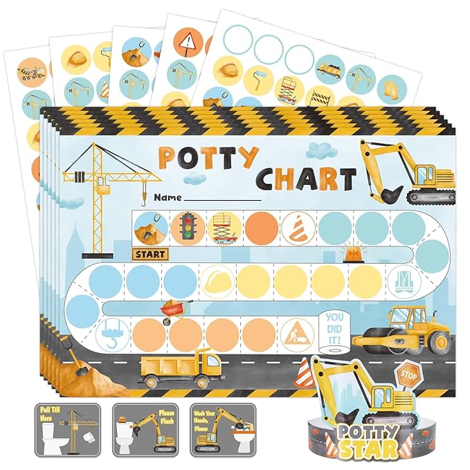 WERNNSAI Potty Training Chart - Construction Toilet Training Reward Chart with 270 Potty Training Stickers Crown Sticker Chart for Girls Toddler Kids Potty Training for Ideal Gift Birthday