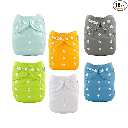 ALVABABY Baby Cloth Diaper 6 Pack with 12 Inserts One Size Cloth Diaper Covers Adjustable Washable Reusable for Baby Girls and Boys