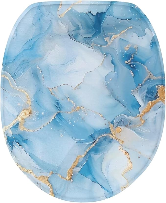 Blue Marble Toilet Lid Covers - Polyester Fabric Bathroom Seat Covers - Elastic Bottom - Soft and Breathable - Universal for Most Toilet Bowl Lids