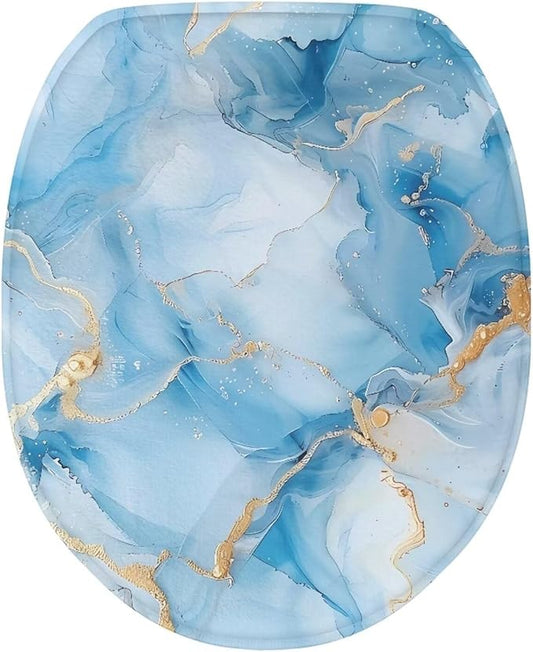 Blue Marble Toilet Lid Covers - Polyester Fabric Bathroom Seat Covers - Elastic Bottom - Soft and Breathable - Universal for Most Toilet Bowl Lids