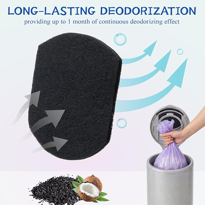12 Pack Diaper Pail Deodorizer Refill Set Compatible with Ubbi Diaper Pail, 12 Activated Charcoal Filters and 60 Disposable Bags, Odor Absorbing Refills for Baby Nursery Odor Control