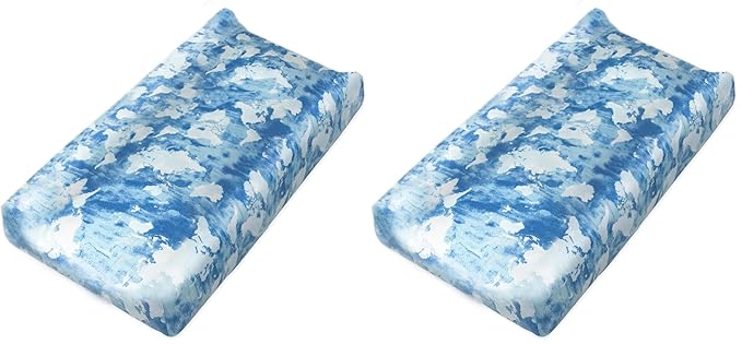 HonestBaby Boys Organic Cotton Changing Pad Cover, Watercolor World, One Size (Pack of 2)