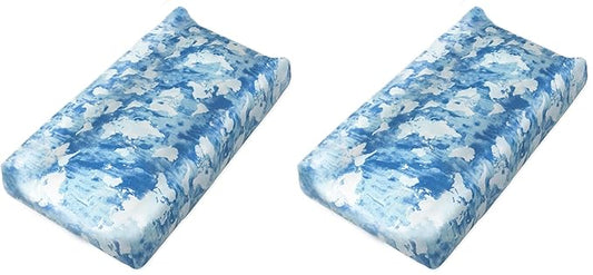 HonestBaby Boys Organic Cotton Changing Pad Cover, Watercolor World, One Size (Pack of 2)
