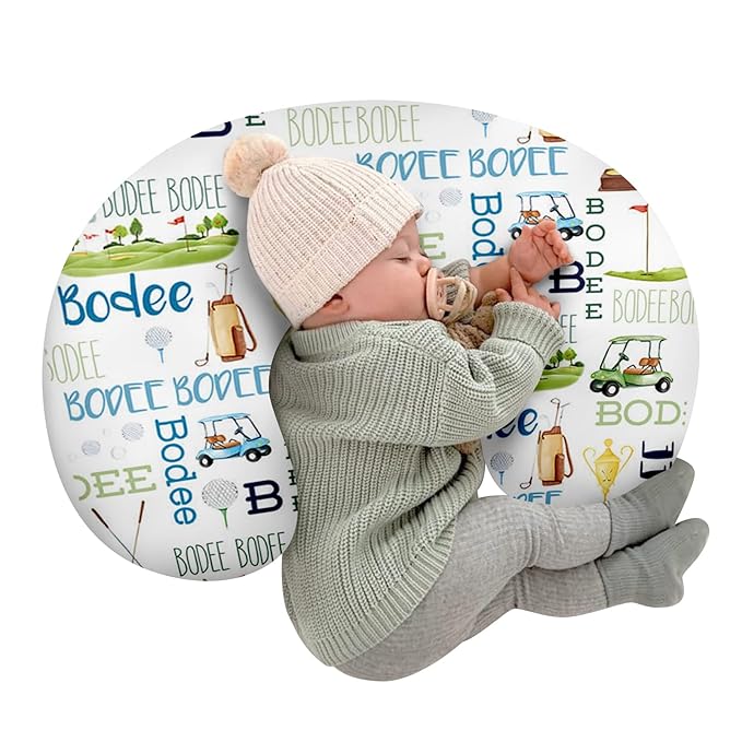 Baby Nursing Pillow Cover - Personalized Name Golf Theme Breastfeeding U-Shaped for Bottle Feeding, Ultra Soft Comfortable Breastfeeding Pillow Cover for Infant Baby Boys and Girls