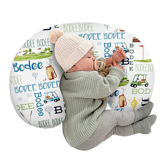 Baby Nursing Pillow Cover - Personalized Name Golf Theme Breastfeeding U-Shaped for Bottle Feeding, Ultra Soft Comfortable Breastfeeding Pillow Cover for Infant Baby Boys and Girls