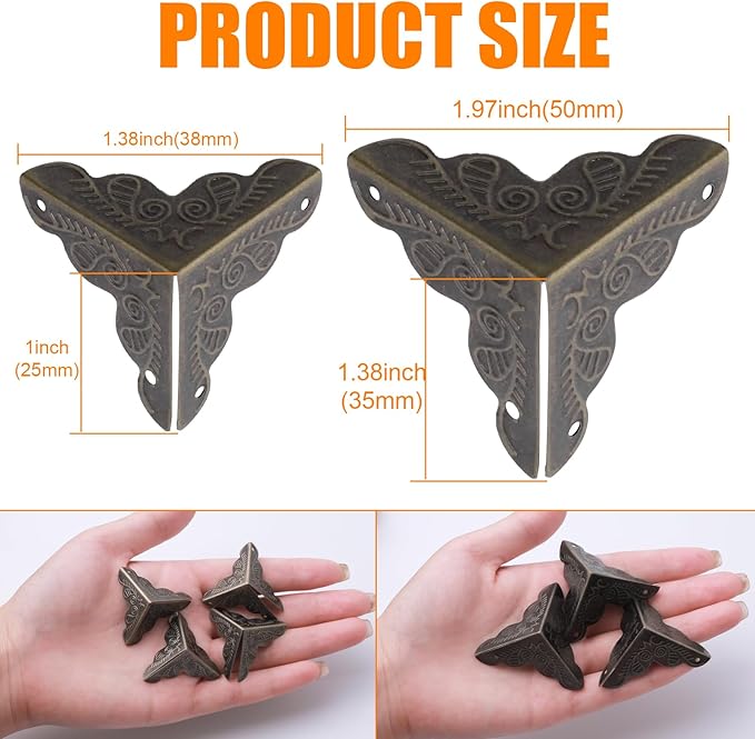 36 PCS Stair Dust Inner Corners for Wooden Steps, 35mm Antique Decorative Corner for Jewelry Box, Vintage Edge Guard with Screws (Bronze)