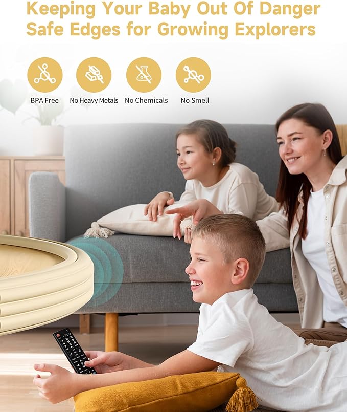 7.9''W Extra-Wide Edge Protector, 6.56FT 0.79''Th Baby Proofing Corner Guards, Safety Furniture Bumper, Pre-Taped, Thick Soft Rubber Foam Padding for Fireplace Table Stair Cabinet (Beige)