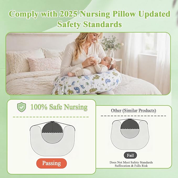 Nursing Pillow, Breastfeeding Pillow with Safety Buckle - Upgraded Design for Breastfeeding & Bottle Feeding, Large Size for Tummy Time & Sitting Support, Breathable Washable Cover