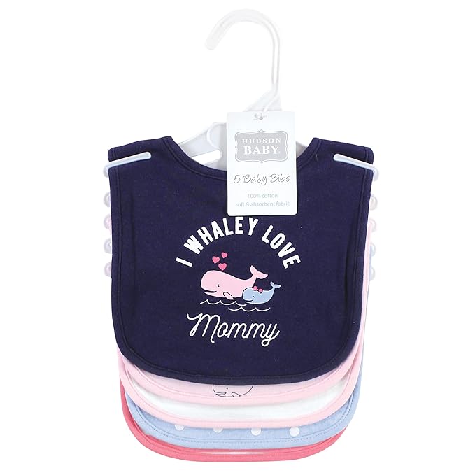 Hudson Baby Unisex Baby Cotton Bibs, Whaley Cute Girl, One Size