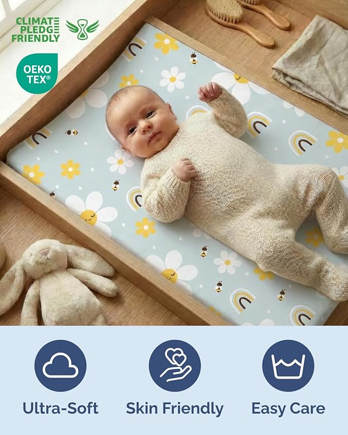 Changing Pad Cover - Pack of 2 Soft Unisex Diaper Change Microfiber Table Sheets - Fits 32"x16" Contoured Pad - Changing Pad Cover for Baby Boys & Girls - Machine Washable - Oeko-Tex, Rainbow Bloom