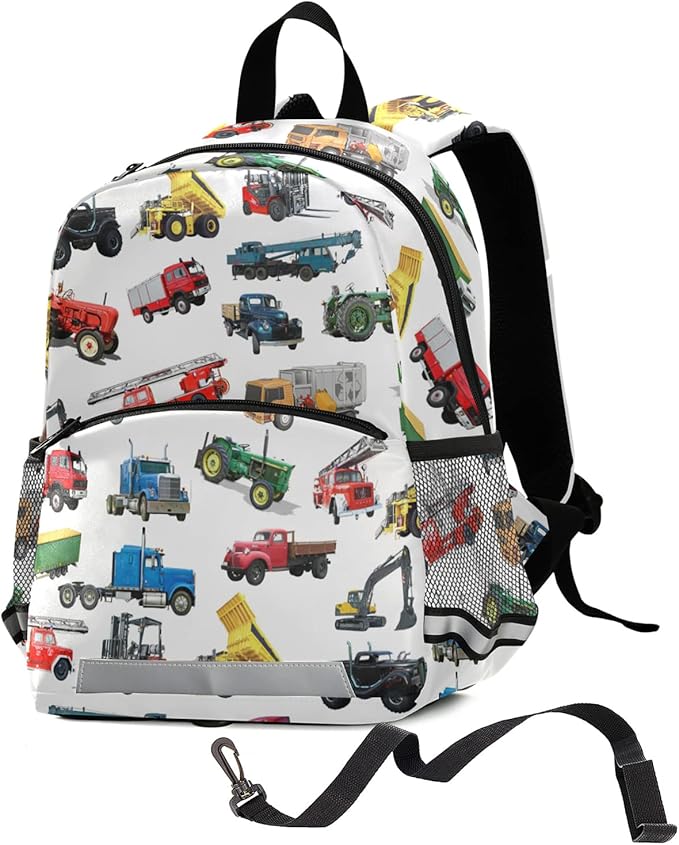 Fire Truck Tractor Truck Construction Car Kid's Toddler Backpack for Boys Girls Preschool Nursery with Safety Leash (031119) Over 3 years old