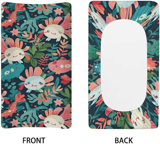 Changing Pad Covers for Boys Girls, Fish Axolotl Diaper Changing Table Pad Cover Soft Breathable Changing Mat Cover for 32''x16" Cute Birthday Gifts for Baby