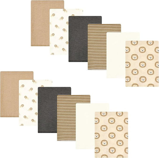 Hudson Baby Unisex Baby Cotton Flannel Burp Cloths Bundle, Brave Lion, One Size