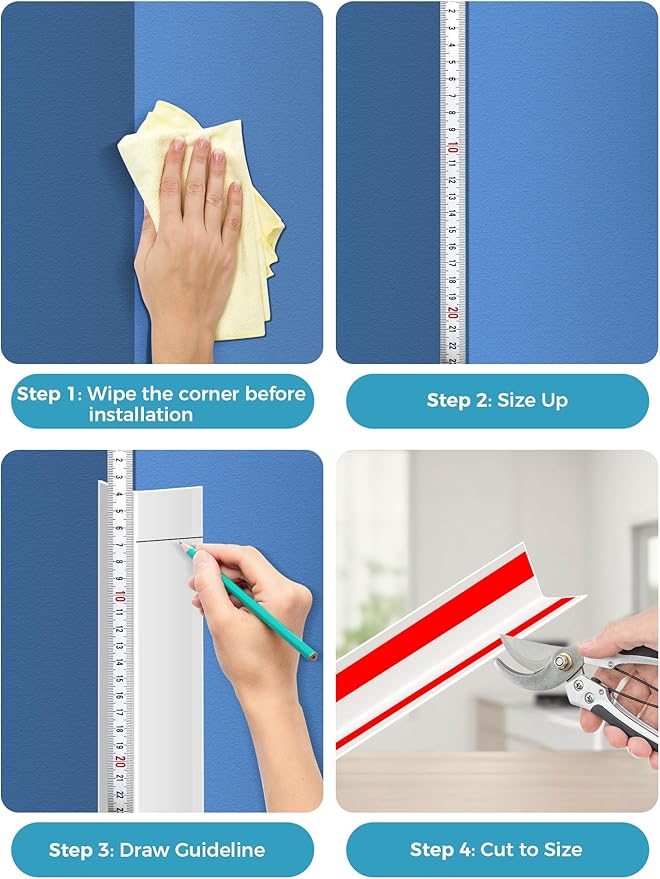 MONOID Wall Corner Protector, 2 PCS Furniture Edge Protection, PC Anti-Bump Guards Avoid Scratching Corner Trim for Door Frame, Table, Countertop, Stair, Self-Adhesive, White, 1.97IN×47.24IN/5CM×120CM