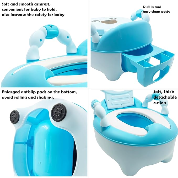 HTTMT- Bear Blue Kids Baby Potty Training Seat Toddler Portable Lovely Toilet Seat Stool Chair [P/N: ET-BABY003-BLUE]