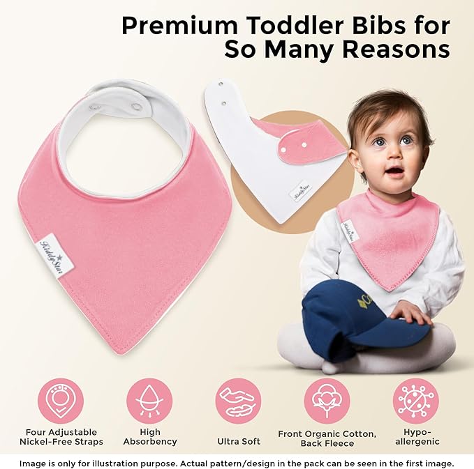 KiddyStar Drool Bibs for Babies – Organic, Unisex, Soft Absorbent Teething Bibs with Adjustable Snaps