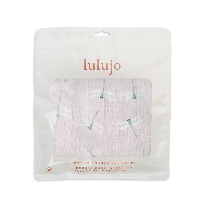 lulujo Baby Changing Pad Cover 100% Cotton Muslin Fitted Standard Size, 32 x 16 Inches, Dragonfly