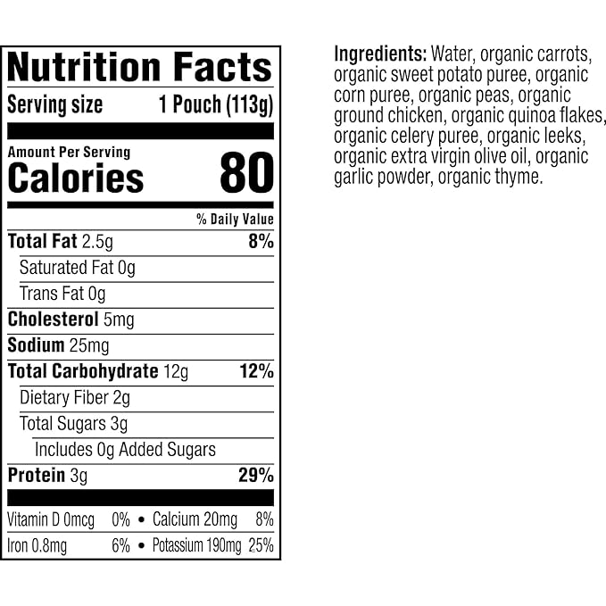 Plum Organics Stage 3 Organic Baby Food - Carrot, Sweet Potato, Corn, Pea, and Chicken - 4 oz Pouch - Organic Baby Food Pouch