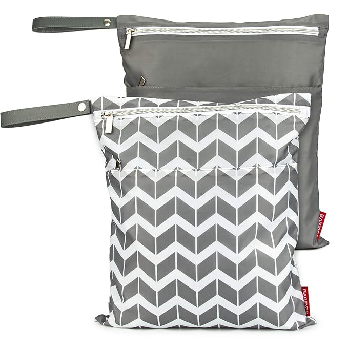 2Pcs Reusable Wet Dry Bags for Baby Cloth Diapers Waterproof Washable with Two Zipper Pockets for Dirty Gym Clothes, Travel, Beach Pool Daycare Soiled Baby Items
