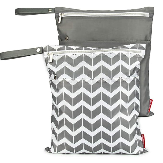 2Pcs Reusable Wet Dry Bags for Baby Cloth Diapers Waterproof Washable with Two Zipper Pockets for Dirty Gym Clothes, Travel, Beach Pool Daycare Soiled Baby Items