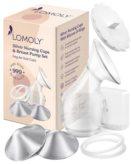 Silver Nursing Cups: Pure 999 Silver Nipple Shield | Breastfeeding Nursing Cups w/Breast Shields and Hands-Free Breast Pump (L - 1.8x0.6 inch)