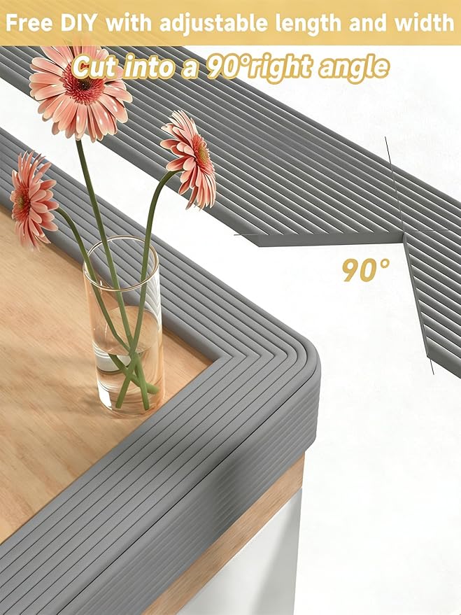 11.8''W Extra-Wide Edge Protector, 6.56FT 0.47''Th Baby Proofing Corner Guards, Safety Furniture Bumper, Pre-Taped, Thick Soft Rubber Foam Padding for Fireplace Table Stair Cabinet (Grey)