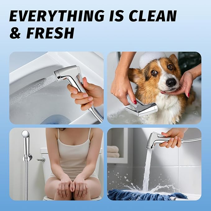 Handheld Bidet Sprayer for Toilet, Bidet Sprayer Kit with Stainless Steel Hose for Feminine Wash, Adjustable Water Pressure Handheld Sprayer for Cloth Diaper Wash (Chrome Silver)