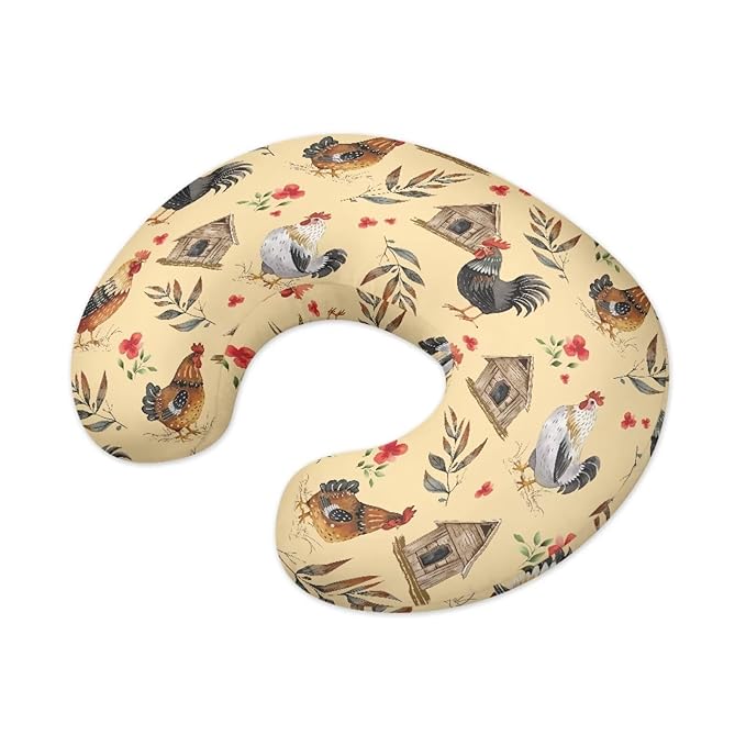 Jeiento Farmhouse Rooster Nursing Pillow Cover Soft Washable Breastfeeding Pillowcase Covers for Baby Boys Girls Newborns Cute Chicken Pattern Pillow Covers