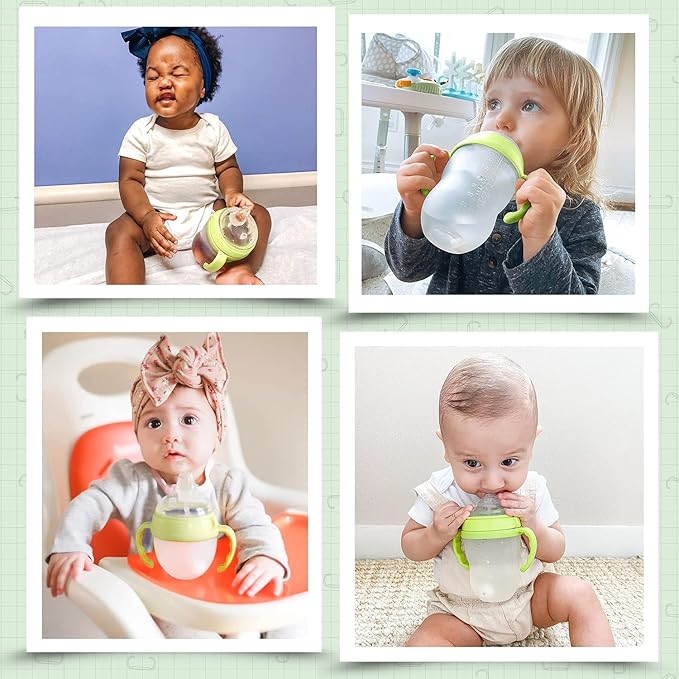 Step 1 Transitional Weighted Straw and Handles Self-Feeding Kit Compatible with Comotomo Silicone Nipples, Medium and Fast Flow | 4 Months +
