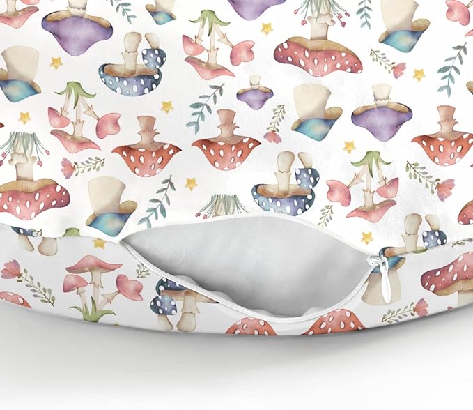 Fairytale Mushroom Baby Nursing Pillow Covers for Boy Girl Colorful Mushrooms Floral Leaves Nursing Pillowcase for Breastfeeding Pillows Magical Plant Soft Stretchy Slipcovers for Newborn Infant