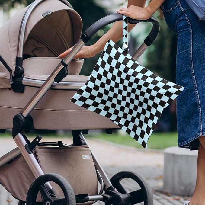 4 Pack Multicolor Checkered Wet Bag Waterproof Washable Reusable Wet Dry Bag for Swimsuit Clothes Cloth Diaper Travel Beach Pool Yoga Gym Toiletries Gift for Women Sister Bestie Birthday Christmas