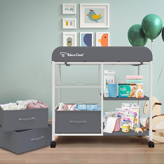 TALECO Gear Portable Changing Table with Storage, Diaper Changing Station, Waterproof Pad, 3 Storage Baskets, Mobile Nursery Organizer for Newborn Essentials
