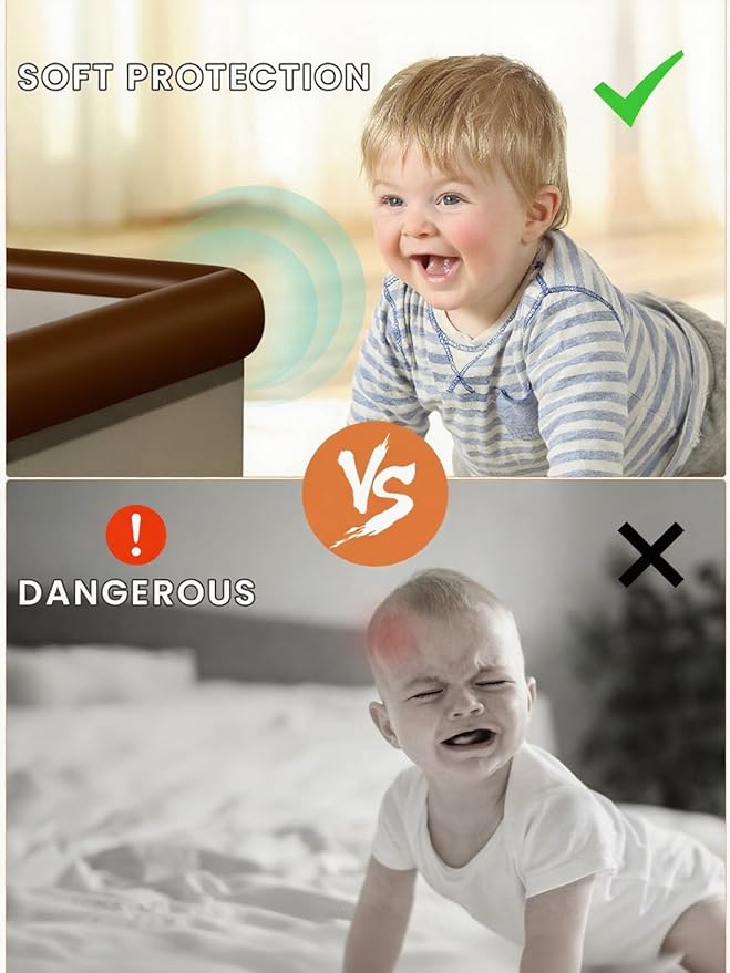 Baby Proof Edge Corner Protector, 16.4FT 0.47''Th L-Shape Furniture Corner & Edge Safety Bumper with 10 Corners, Pre-Taped, Soft NBR Rubber Foam Desk Edge Cushion Wall Corner Protector (Coffee)