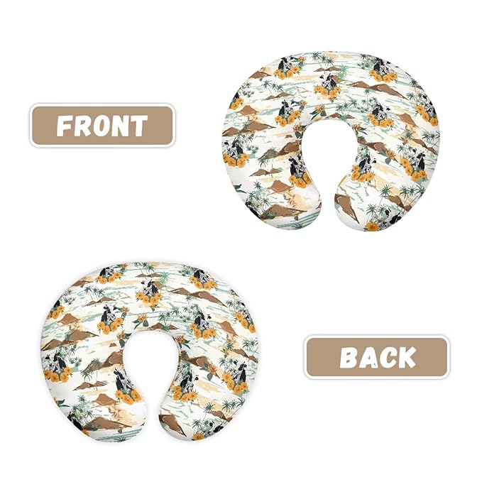 Palm Tree Cow Nursing Pillow Cover for Newborn Babies Soft & Gentle on Baby Skin Feeding Cushion Slipcover Breastfeeding Support Pillow Case with Hidden Zipper