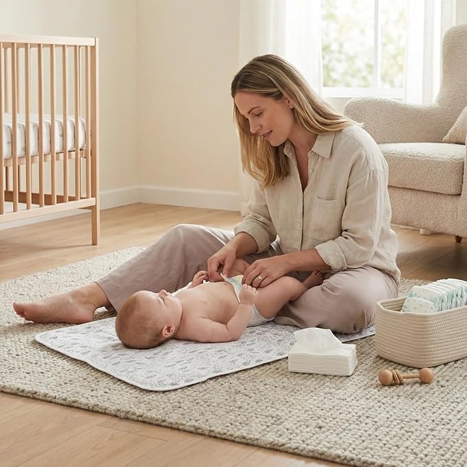 Baby Diaper Changing Pad, 19.7"x25.6" Waterproof Changing Pad Liners with 100% Muslin Cotton Front Top and Leather Back, Soft and Absorbent Portable Changing Mat for Travel, Changing Station