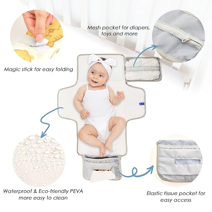 Portable Diaper Changing Pad Travel Baby Changing Mat Waterproof Diaper Changing Mat Foldable Lightweight Baby Changer with Built-in Pillow Orange British Shorthair Cute