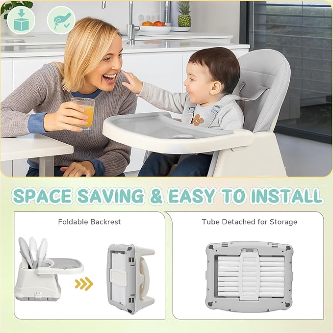 Ktaxon 6-in-1 Baby High Chair, Portable Convertible Highchair with Removable Dual-Layer Tray, 5-Point Safety Harness and Locking Wheels for Toddlers & Babies, Grey