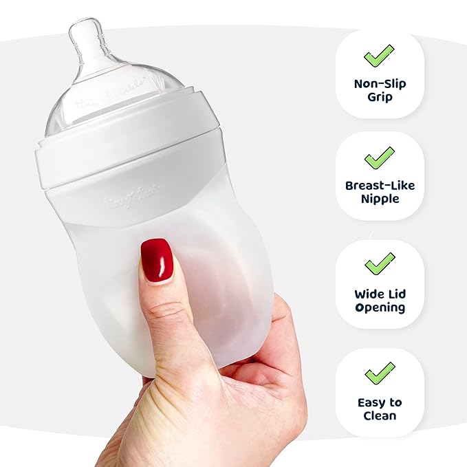 Tiny Twinkle Silicone Baby Bottle with Comfort Grip and Soft Flexible Nipple - Squeezably Soft Baby Bottles for Newborn and Up (Mint, 8 Ounce - 3 Pack)