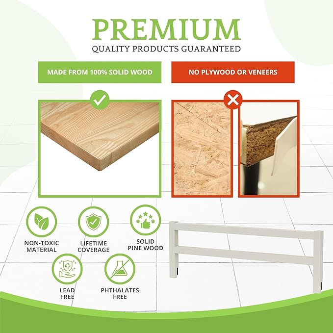 Safety Guard Rail for Baby, Kids, and Children - Solid Wood Safety Bed Rail for Toddlers - Easy Installation - Premium Protection for Bunk, Twin, Full, Queen and King Size Beds - (Vintage White)