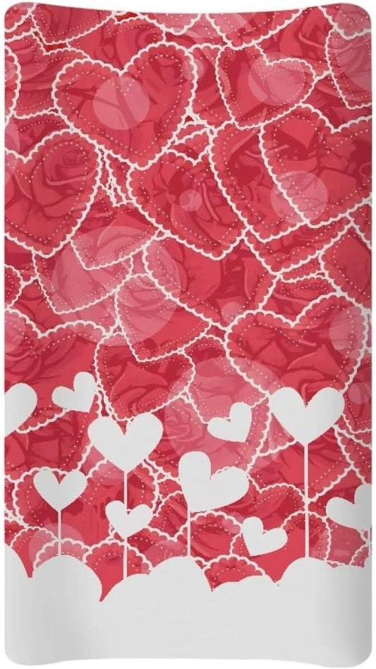 Heart Valentine Changing Table Cover for Boys Girls Waterproof Breathable Sheet Crib Mat Stain Resistant Table Sheets Stretchy Diaper Changing Cover