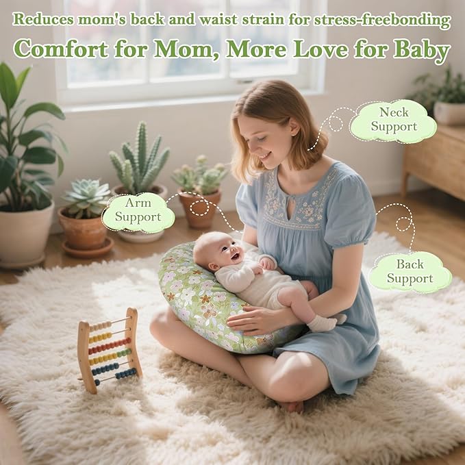 Nursing Pillow & Breastfeeding Pillow – Ergonomic C-Shape for Breastfeeding & Bottle Feeding, Standard Size Breathable with Washable Cover, Hypoallergenic,Tummy Time & Sitting Support (0-18Months)