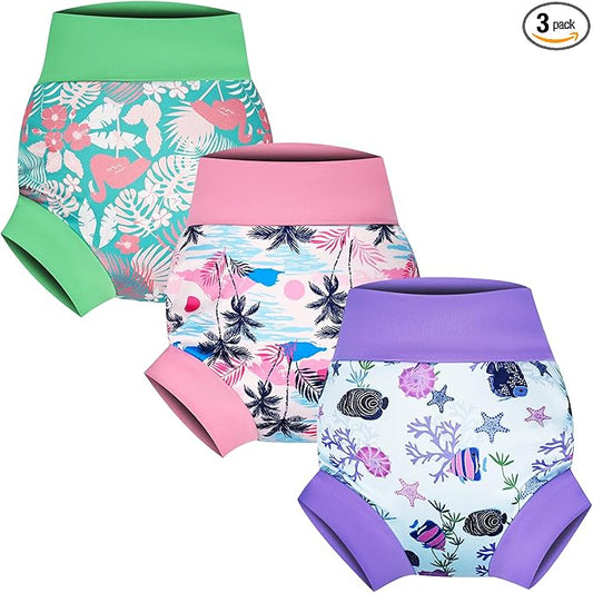 MooMoo Baby Swim Diapers 3 Pcs Waterproof Reusable Swimming Diapers for Baby Boys and Girls Swim Lesson 2T