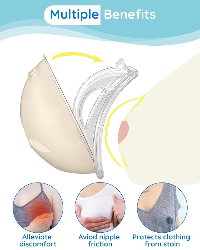 Lilian&Gema Milk Collector Catcher for Breastmilk - 2 Pcs Silicone Breast Pad Nursing Cup Milk Saver for Nursing Moms, Protect Sore Nipples, Extra-Soft and Reusable for Breastfeeding Beige