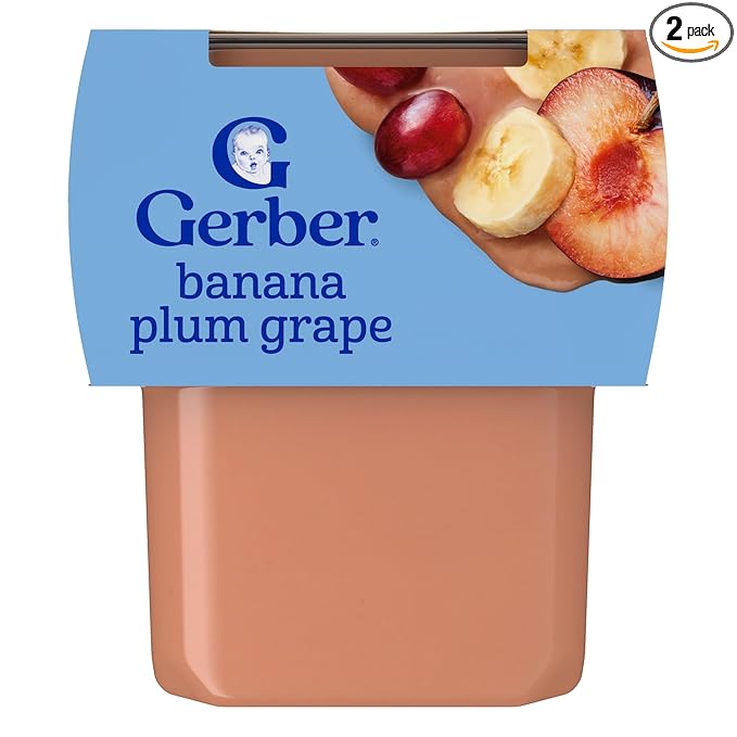 Gerber Stage 2 Baby Food, Banana Plum Grape Puree Tubs, No Artificial Colors or Flavors, Baby Puree, 2-Pack