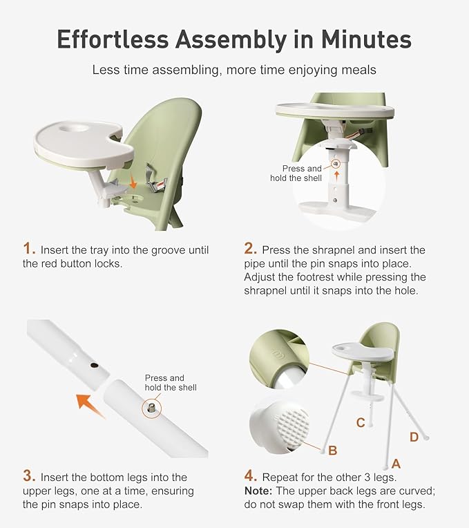 Mallify Foldable High Chair, Space-Saving Portable Baby High Chair with Removable Double Tray, Modern Convertible Baby Feeding Chair, Lightweight, Easy to Clean, Green