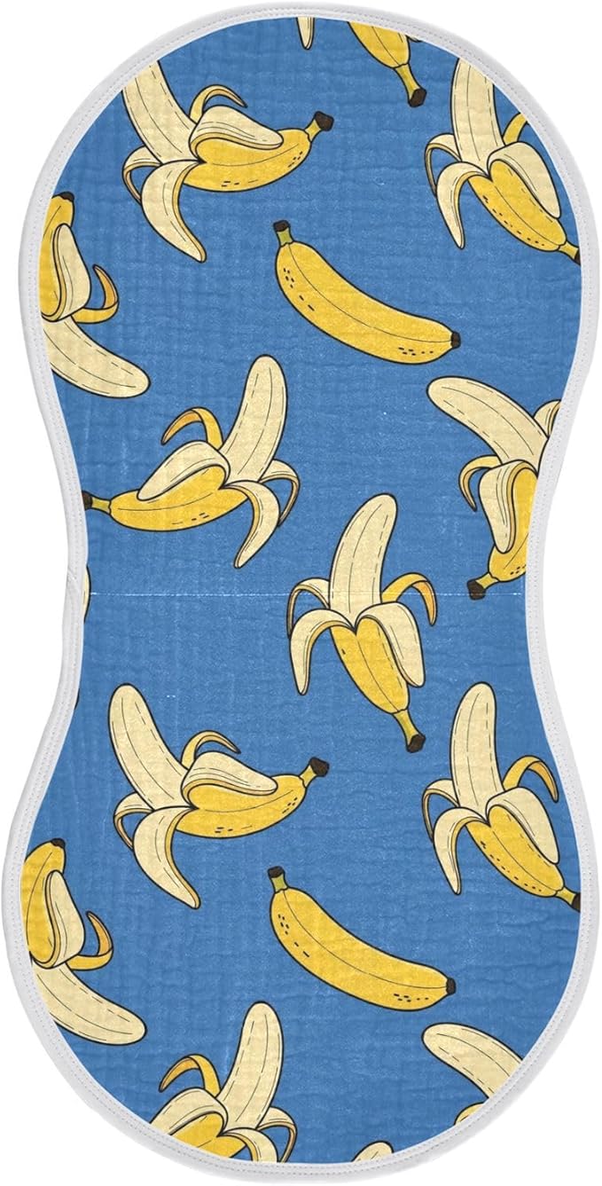 1 Pack Muslin Burp Cloths Cartoon Banana Blue Print Cotton Baby Burp Cloths Absorbent Soft Burping Cloth Washcloths for Newborn Babies 22x11 Inch