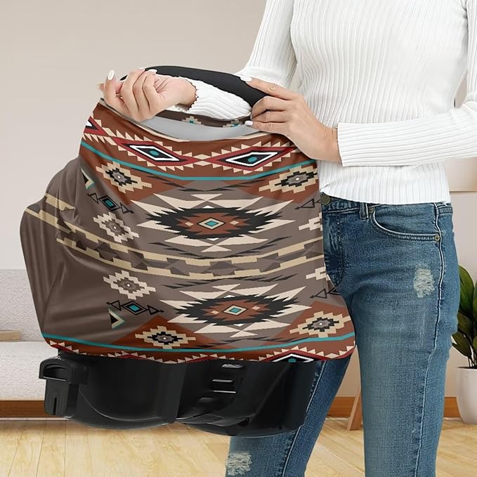Breathable Nursing Cover Up and Car Seat Cover for Babies Geometry Aztec Breastfeeding Cover for Baby Boy & Girl Stretchy Infant Carseat Canopy Carrier Cover