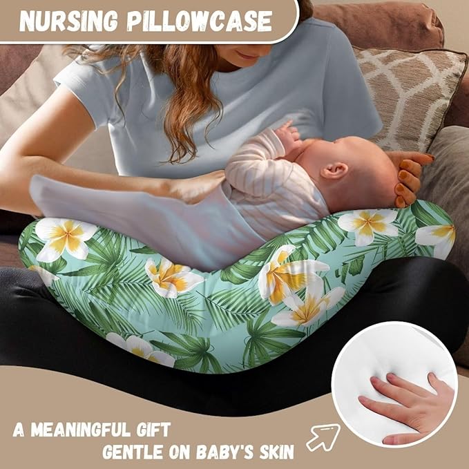 Flower Leaves Nursing Pillow Cover for Infant, Lightweight Neutral Breastfeeding Pillow Slipcover with Hidden Zipper, Removable Pillow Cover for Infant Snug