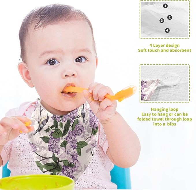 vvfelixl Baby Muslin Washcloths Bloom Lilac Magno Baby Burp Cloths Cotton Babys Face Towel for Newborn Infants Boys Girls Soft and Absorbent 11.8 X 11.8 in, 3 Pack