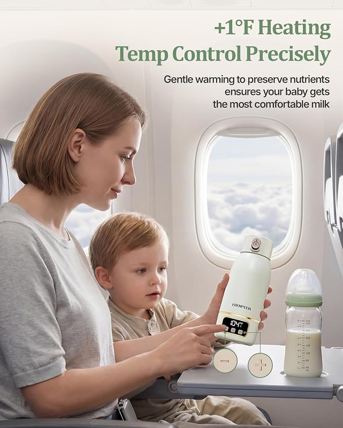Portable Bottle Warmer for Travel, Fast Baby Bottle Warmer Portable with Precise Temperature Control, 17 OZ Milk Warmer, Leak-Proof Cordless Breastmilk Warmer, Fits Most Baby Bottles for On the Go
